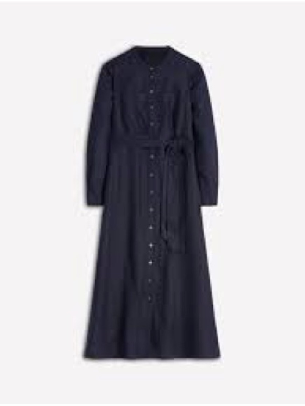 Boden Navy Button-Front Long-Sleeve Midi Dress No Belt*